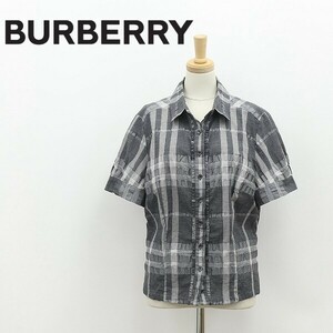 国内正規品◆BURBERRY LONDON バーバリー ロンドン チェック柄 フリル コットン 半袖 シャツ ブラウス 44