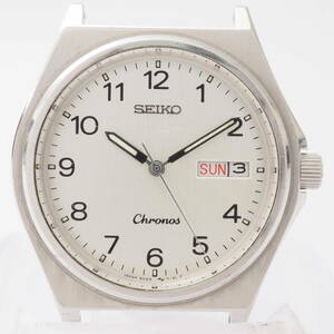 セイコー クロノス 5H23-7060 A4 SEIKO Chronos デイデイト SS クォーツ シルバー アラビア数字 メンズ 男性 腕時計 フェイス[080580-AY7