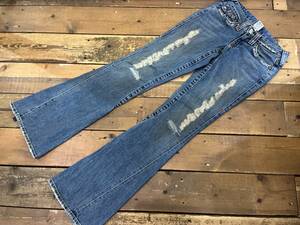 TRUE RELIGION / トゥルーレリジョン ベルボトム ブーツカットデニム ダメージ加工 レディース W26 MADE IN USA USED 