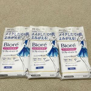 3点 ビオレ メイクの上からリフレッシュシート 化粧水 顔用 無香料 携帯用 12枚x3 化粧直し 大判サイズ 花王 未開封 未使用品