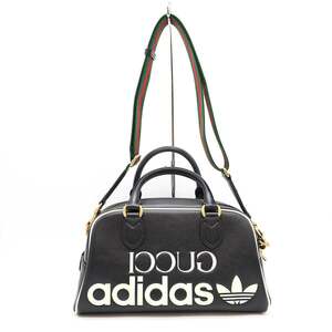 GUCCI×adidas グッチ×アディダス Mini Duffle Bag 2WAY ミニレザーダッフル ショルダーバッグ 702397 ブラック ITTS9I4SJDU8