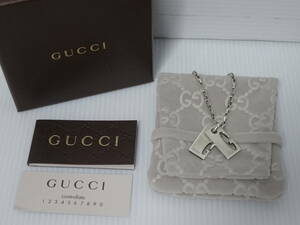 中古 GUCCI グッチ Gプレート ネックレス ペンダント ダブルプレート Ag925 シルバー スクエア ロゴ刻印 イタリア 保存袋 元箱