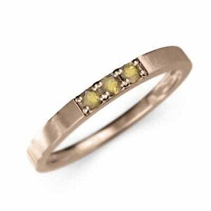 (黄水晶)シトリン 平打ち リング 3ストーン 細い 指輪 11月誕生石 18kピンクゴールド 幅約2mmリング 少し細め