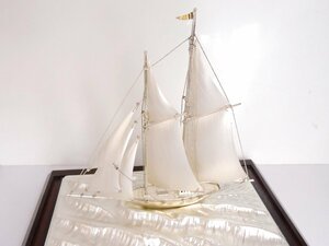 シルバー985 銀製 置物 オブジェ ヨット 帆船モチーフ インテリア ガラスケース入り