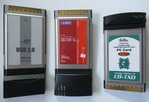[ノートPC] PCカードスロット用CardBus ３つセット LANアダプター２つ ＆ USB2.0インターフェイスカード /送料無料 カードバス CBUSB2A