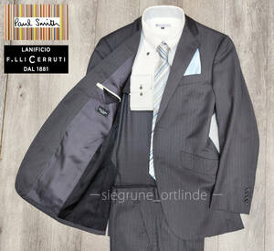 【美品】ポールスミス×CERRUTI PRESTIGE生地 微光沢グレーストライプ スーツ 90-76-170 (Mサイズ) Paul Smith LONDON