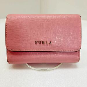 ☆良品☆ ◆FURLA フルラ◆ コンパクト 三つ折り財布　L字ファスナー　サフィアーノレザー　小銭入れ有　ピンク 【USED】0212