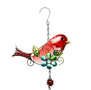 鳥の風鈴　赤い鳥　赤い花　ウィンドチャイム　鳥の雑貨HANAKO