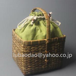 紫竹編みバッグ 茶道具籠 茶道具収納 自然竹の編み上げ 収納ケース 古風