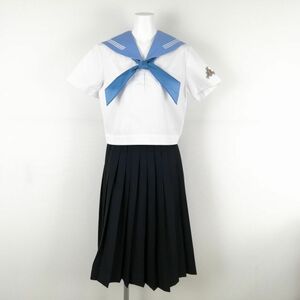 1円 セーラー服 スカート スカーフ 上下3点セット M 夏物 白3本線 女子 学生服 中学 高校 白 制服 中古 ランクC NA0100