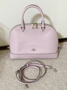 【未使用に近い】コーチ　coach ハンドバッグ　サッチェル　薄いピンク　2way ショルダー付