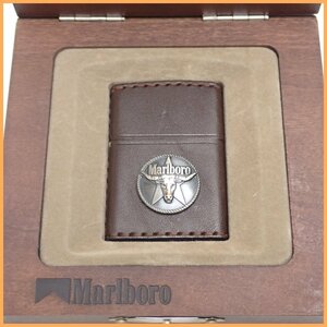 ★1円 未着火品 Zippo マルボロ ザ・ジッポー・コレクション オイルライター/レザー/革巻き/ロングホーンスター/木製ケース付き&1844600079