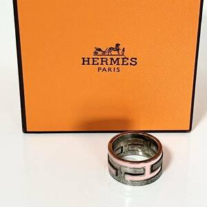 HERMES エルメス Hリング シルバー ピンク 指輪