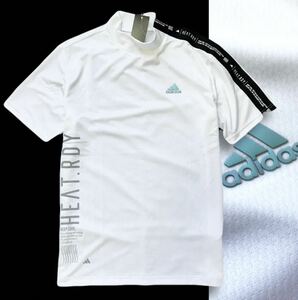 新品 【メンズXL(O)】白 adidas GOLF アディダス ゴルフ ビッグロゴ 半袖 モックネックシャツ ゴルフウエア 