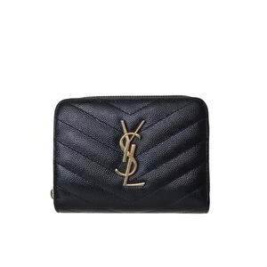 Saint Laurent Paris グレインド プードル エンボスレザー モノグラム コンパクト ジップアラウンド ウォレット 財布 KL4BLAQL00