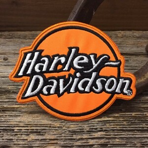 送料無料 ハーレー ワッペン ◆ 刺繍 パッチ HARLEY 英字ロゴ オレンジ アイロン接着可能 CAWP19