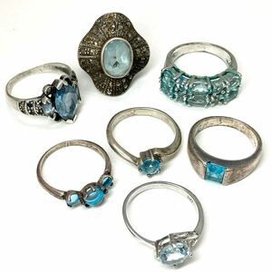 ［ブルートパーズリング7点おまとめ］a 約27.0g blue topaz jewelry ジュエリー silver 925 CE0