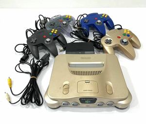 任天堂 NINTENDO 64 ニンテンドー64 ゴールド 本体 NUS-001 ゲーム機 コントローラー 4個 レトロゲーム ロクヨン 現状品 送料無料 