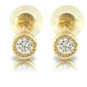 ピアス 18金 メンズ ダイヤモンド ミル打ち 一粒 0.20ct ソリティア イエローゴールドk18 18k スタッド 天然石ダイヤ 男性用 宝石