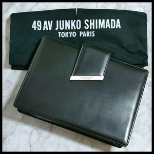 希少　美品　ジュンコシマダ　クラッチバック　セカンドバッグ　大容量　レザー　ブラック　黒 JUNKO　SHIMDA 鞄　冠婚葬祭　フォーマル　