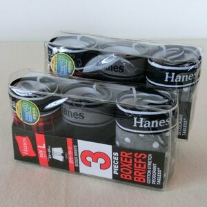 【L】Hanesヘインズ　ボクサー　６枚セット（２パッケージ）　0766　抗菌防臭　綿混　黒・赤・ドット　３柄　お買得　HM6EV701S C/#２