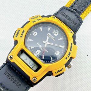 A2405-1-3 １円スタート クオーツ　稼働品　美品　CASIO　カシオ　AQ-150W　イエロー　メンズ腕時計　アナデジ
