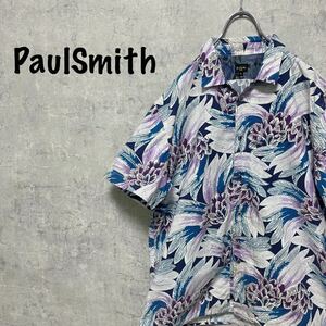 ポールスミス　PaulSmith 柄シャツ　Lサイズ 総柄 半袖シャツ 個性派　個性的　ボタンダウンシャツ 652FH