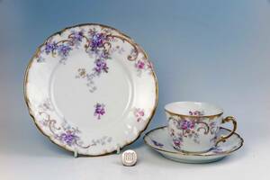 　　リモージュ　　　豪華金彩模様　　・　　Cup&Saucer&Plate　　　Purple FFF (1級品) 