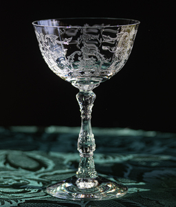 1940年代 フォストリア クリスタル ナバラ エッチング フラワー シャンパン カクテルグラス 酒 バーグラス アンティーク ビンテージ