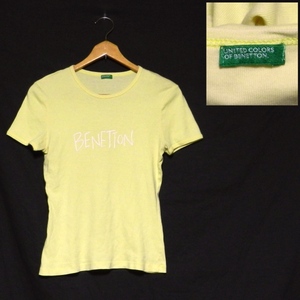 ベネトン イタリア製 スリムフィット ストレッチ ロゴ Tシャツ /カットソー 黄色 S