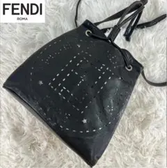 FENDI フェンディ FFロゴ 巾着 ショルダーバッグ ブラック レザー 黒