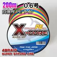 高強度PEラインX-CORE 0.6号12lb 200m巻き！5色マルチカラー