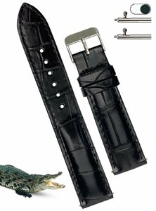 [vietnamcreations] 20mm ブラック クロコダイル腕時計ベルト クイックリリース ワニ革交換用時計バンド 腕首バックル付き手作り