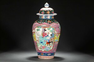 【善古堂】某有名オークション買入 清時代物 粉彩人物故事図珎香壺62CM 中国伝来 巨大飾壺 骨董品 古美術0425-75S08