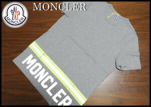 MONCLER 蛍光ライン ロゴTシャツ モンクレール メンズ M グレー イエロー 半袖 ダウンジャケット 国内正規品