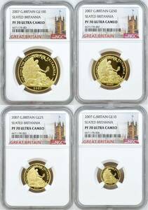 ALL 最高鑑定 2007年 イギリス ブリタニア ライオン シーテット 座像 プルーフ金貨 4枚セット NGC PF70 ULTRA CAMEO 1オンス 1/2 1/4 1/10