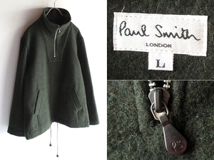 希少 90sビンテージ Paul Smith LONDON ウールアルパカメルトン ハーフジップ アノラック プルオーバージャケット L モスグリーン 日本製