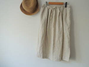 無印良品 麻スカート ウエストゴム　紐調整 美品 ポケット付き リネンスカート M~Lサイズ