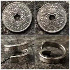 デンマークコインリング　幸せのリング　指輪　ハートデザイン　5クローネ外国コイン