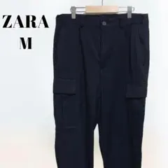 【ザラ】ZARA プリーツ カーゴパンツ メンズM ワーク　ブラック　黒