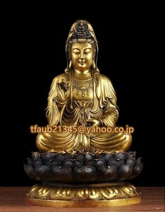 「仏教法具 寺院用仏具」極上品 観音菩薩立像 仏像 真鍮製 仏教美術 高さ46ｃｍ 重さ約10kg