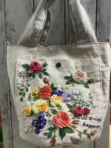 ハンドメイド 手刺繍 トートバッグ