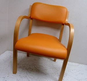 (☆BM)オレンジ/スタッキングチェア 木製フレーム ネットフォース 座椅子 スツール 会議 ミーティング ダイニング ロビー 介護