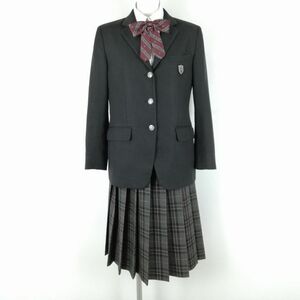 1円 ブレザー チェックスカート 上下4点セット カンコー 冬物 女子 学生服 大阪汎愛高校 ストライプ（黒） 制服 中古 ランクC EY9887