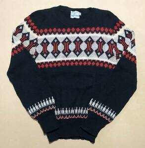 WPL 7122(Gloray Knitting Mills) 100％ VIRGIN WOOL ノルディック柄セーター サイズ記載なし（S相当） ブラック　ヴァージンウール ニット