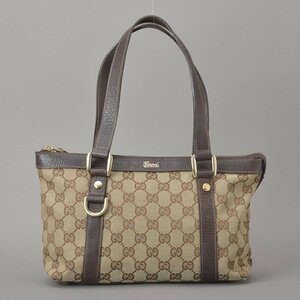 1円 美品 GUCCI グッチ ハンドバッグ GGキャンバス レザー ベージュ ブラウン 141471 手提げ トートバッグ アビー GG柄 鞄 Ma.b