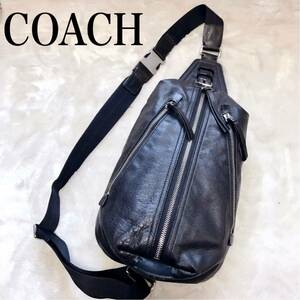 美品 COACH コーチ ボディバッグ トンプソン スリングバッグ レザー 黒 ショルダーバッグ スリリングバッグ オールレザー 本革