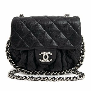 （美品）シャネル CHANEL マトラッセ チェーン アラウンド ショルダーバッグ 斜め掛け ラムスキン レザー ブラック 黒 シルバー金具 A49914