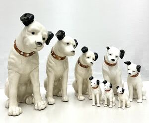 BR◆ Victor ビクター犬 ニッパー犬 陶器 置物 8体おまとめ 当時物 ビンテージ アンティーク レトロ インテリア キャラクター グッズ