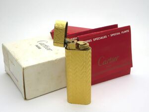 1000円スタート ガスライター Cartier カルティエ オーバル 楕円形 ヘリンボーン柄 ゴールド 着火未確認 喫煙グッズ 付属品付 4 D60018